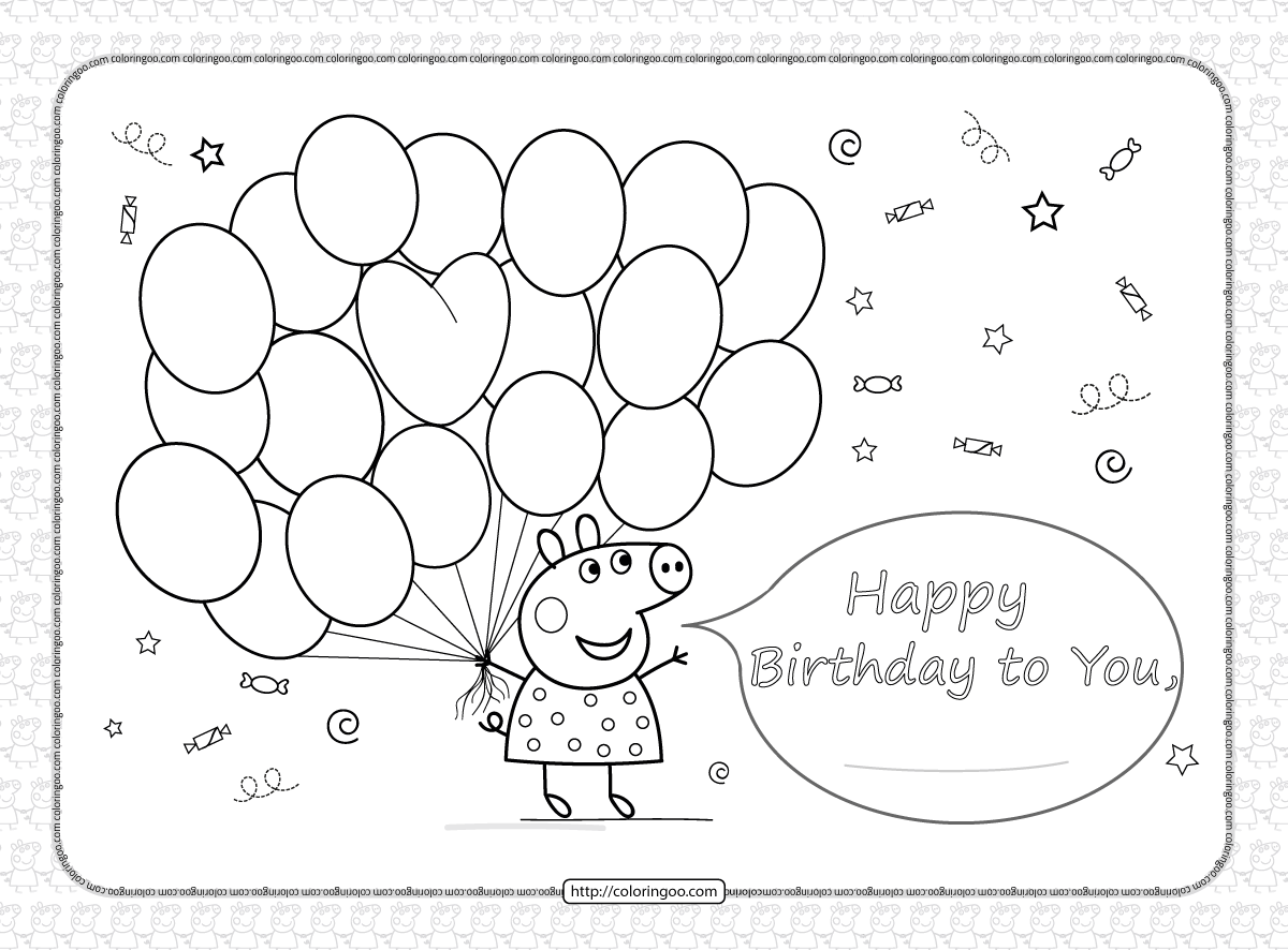 Peppa Pig Happy Birthday Coloring Pages