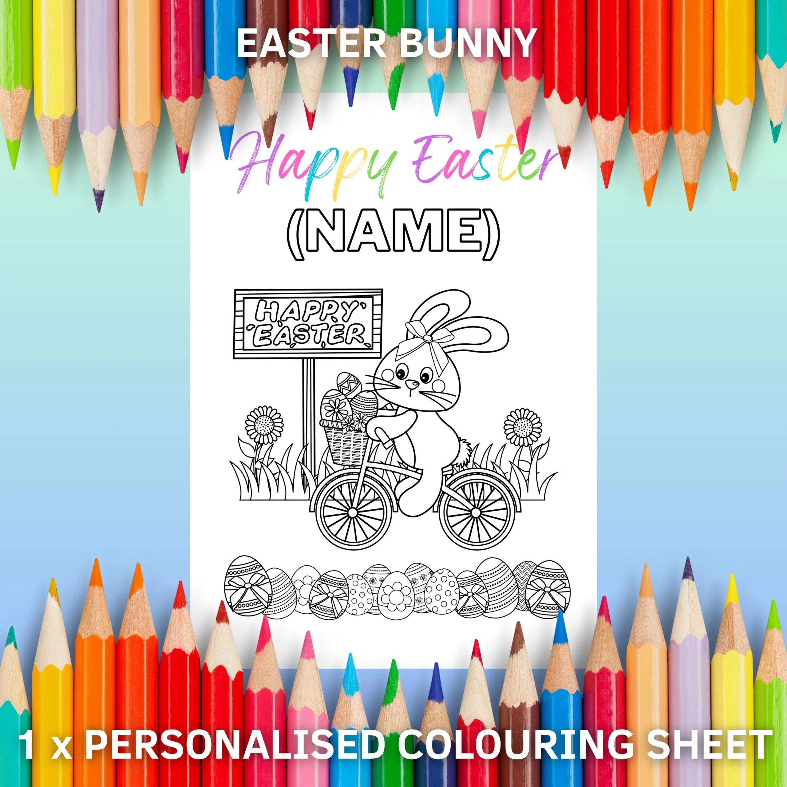 Personalised Easter Colouring Page Coloring Sheet DIGITAL Printable Sheet A4 Letter Custom Cute Bunny Bike Eggs Colouring Sheet Gift Name Etsy