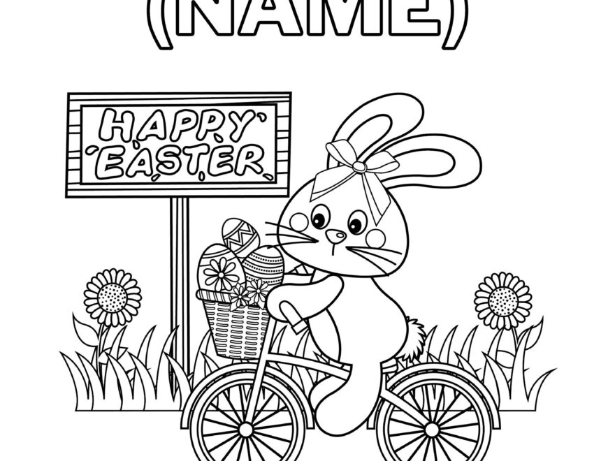 Personalised Easter Colouring Page Coloring Sheet DIGITAL Printable Sheet A4 Letter Custom Cute Bunny Bike Eggs Colouring Sheet Gift Name Etsy