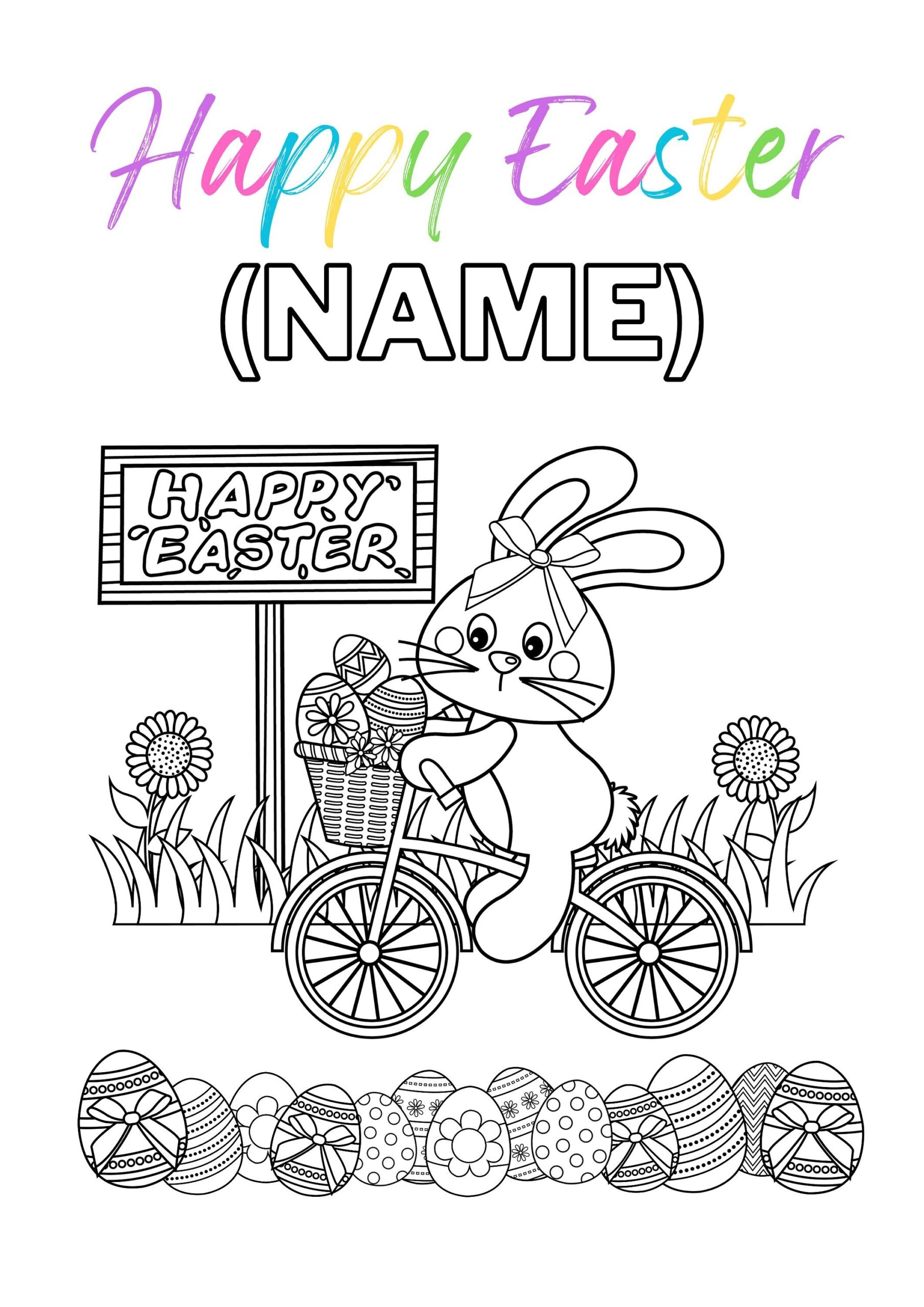 Personalised Easter Colouring Page Coloring Sheet DIGITAL Printable Sheet A4 Letter Custom Cute Bunny Bike Eggs Colouring Sheet Gift Name Etsy