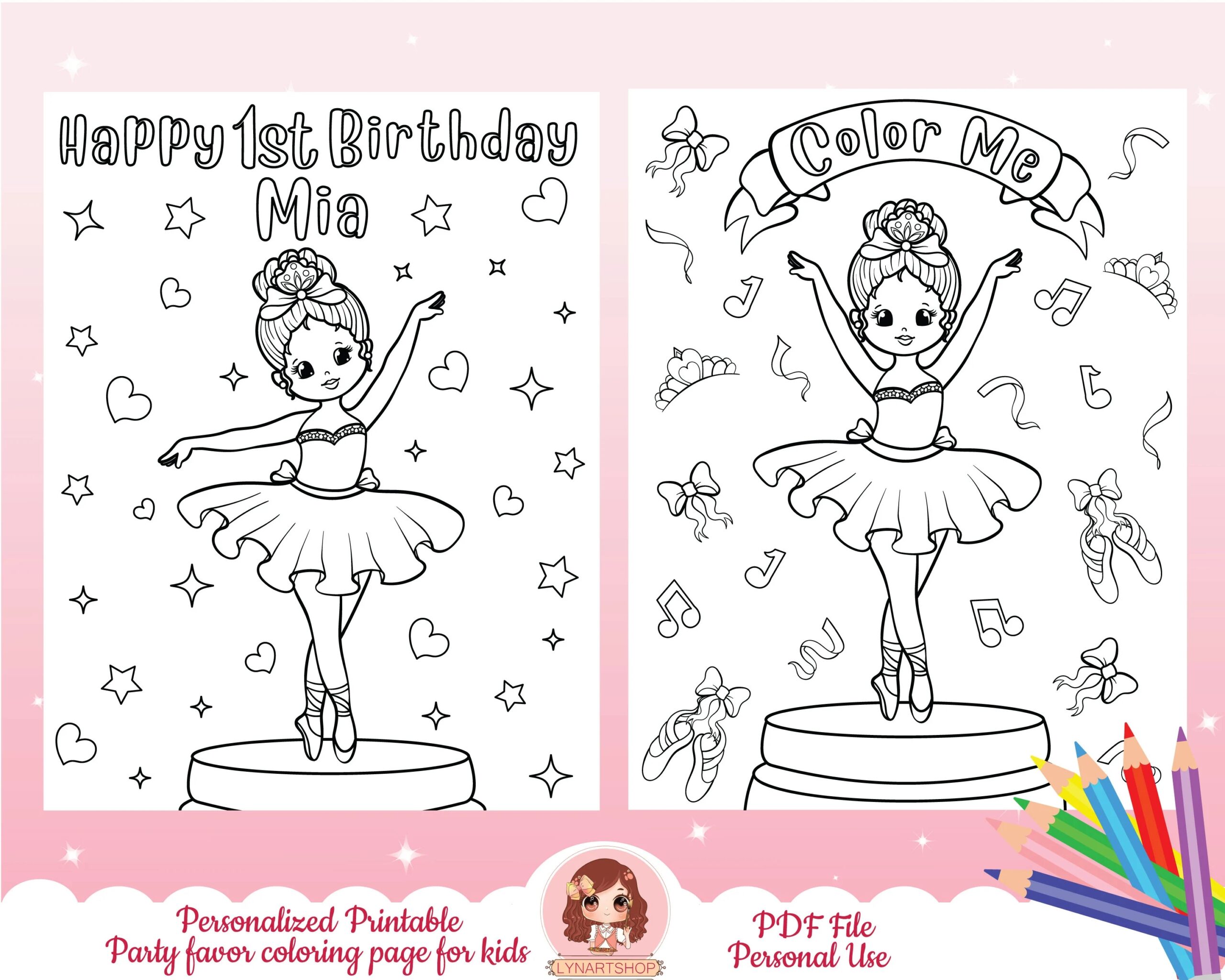 Personalized Printable Coloring Sheet Birthday Party Favor Coloring Sheet Kids Coloring Page Activity For Birthday Party Ballerina Etsy
