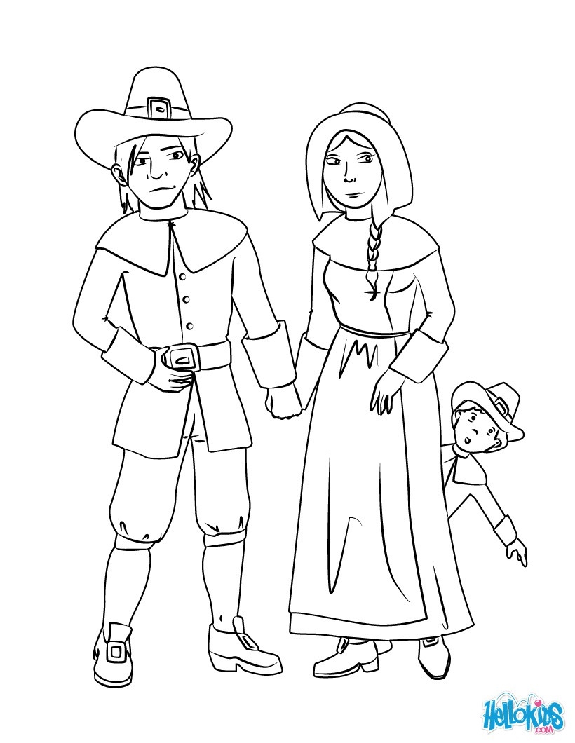 Pilgrim Family Coloring Pages Hellokids