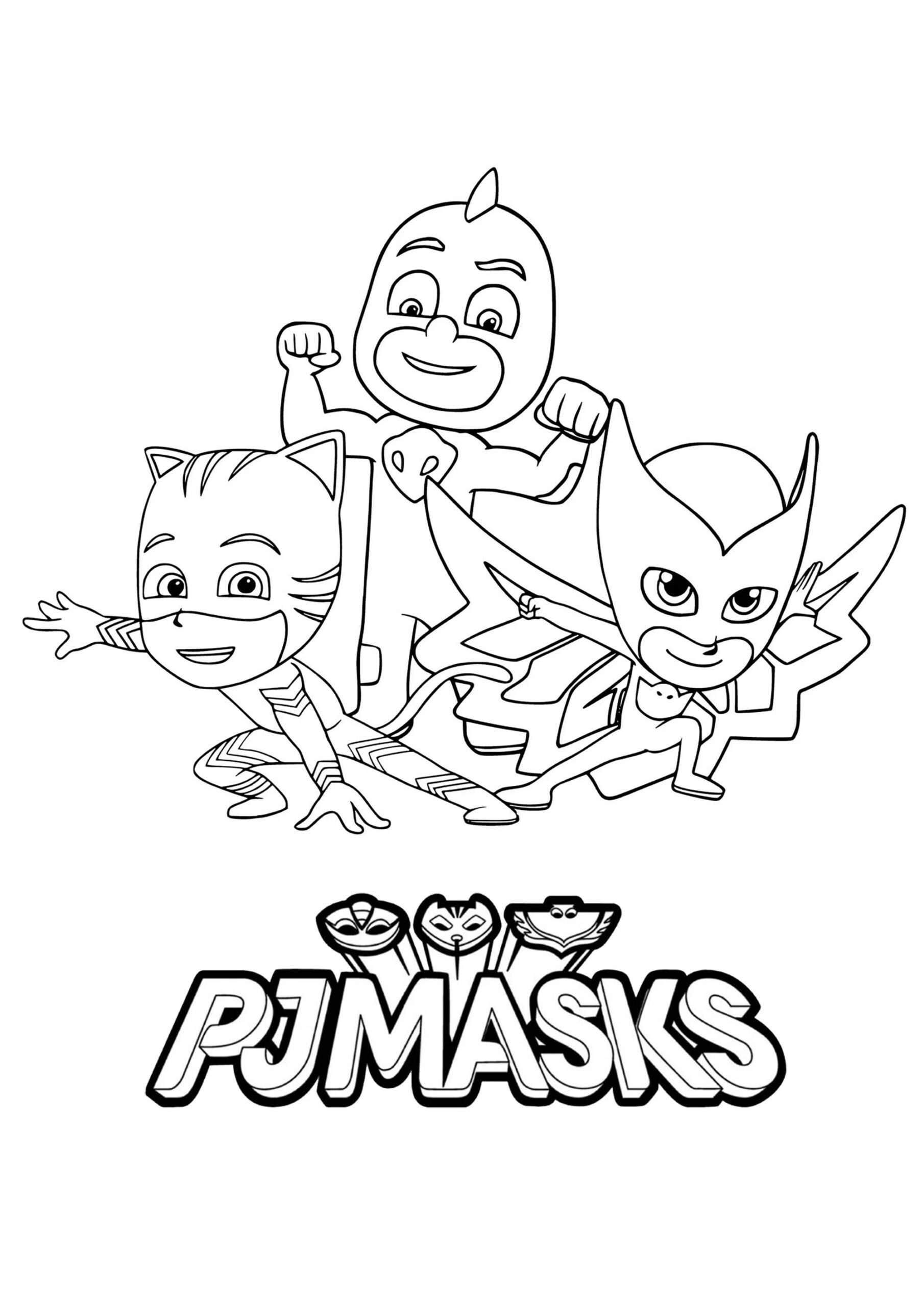 PJ Masks Easy Coloring With Logo PJ Masks Coloring Pages