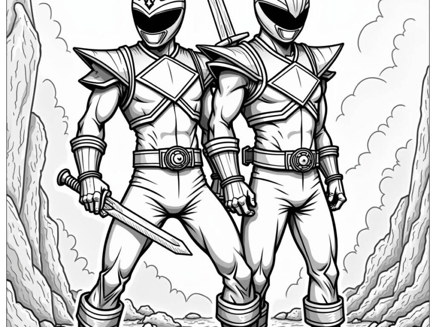 Power Rangers Samurai Battle Scene Coloring Page Free PDF PNG Printable