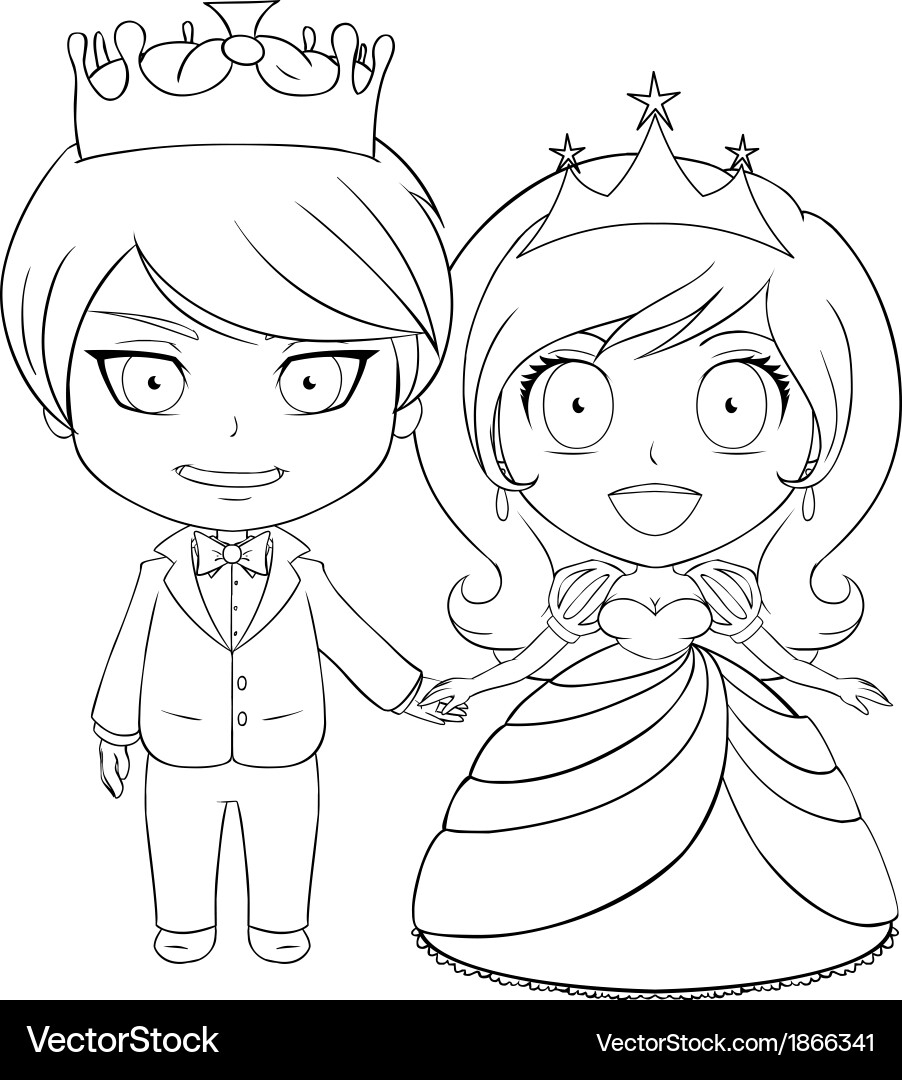 Prince And Princess Coloring Page Royalty Free Vector Image