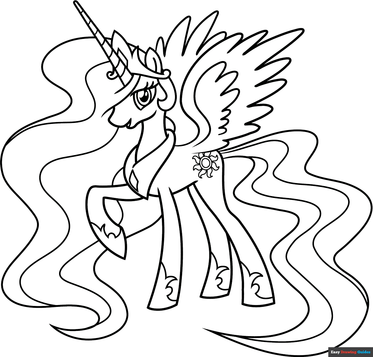 Princess Celestia From My Little Pony Coloring Page Easy Drawing Guides