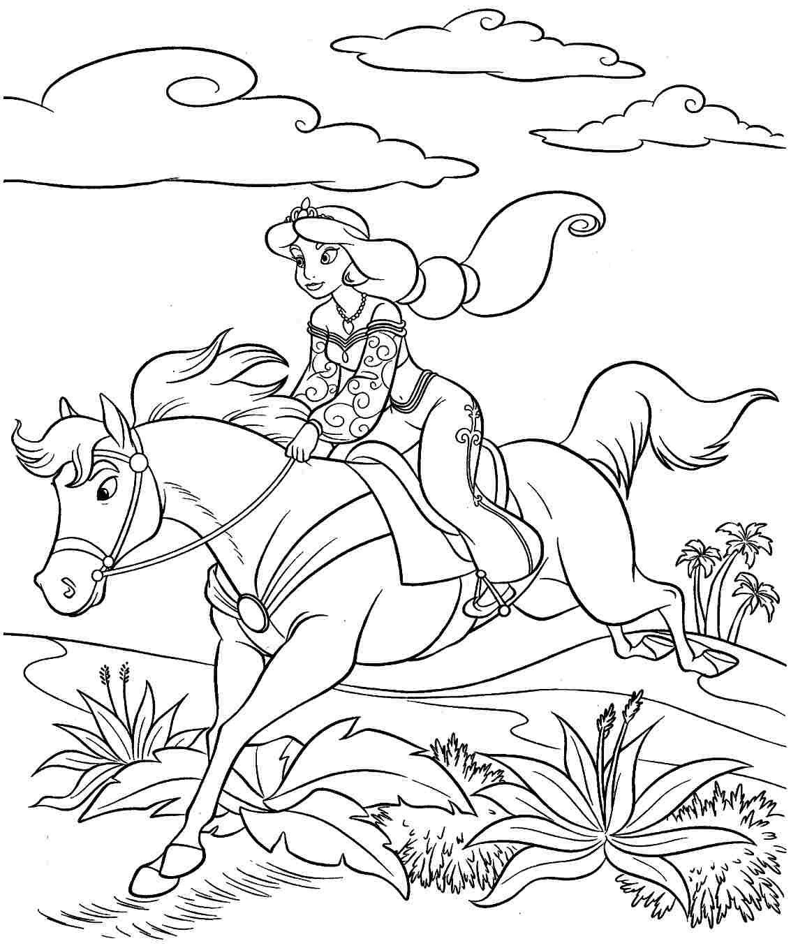 Princess Riding Horse Coloring Page BubaKids