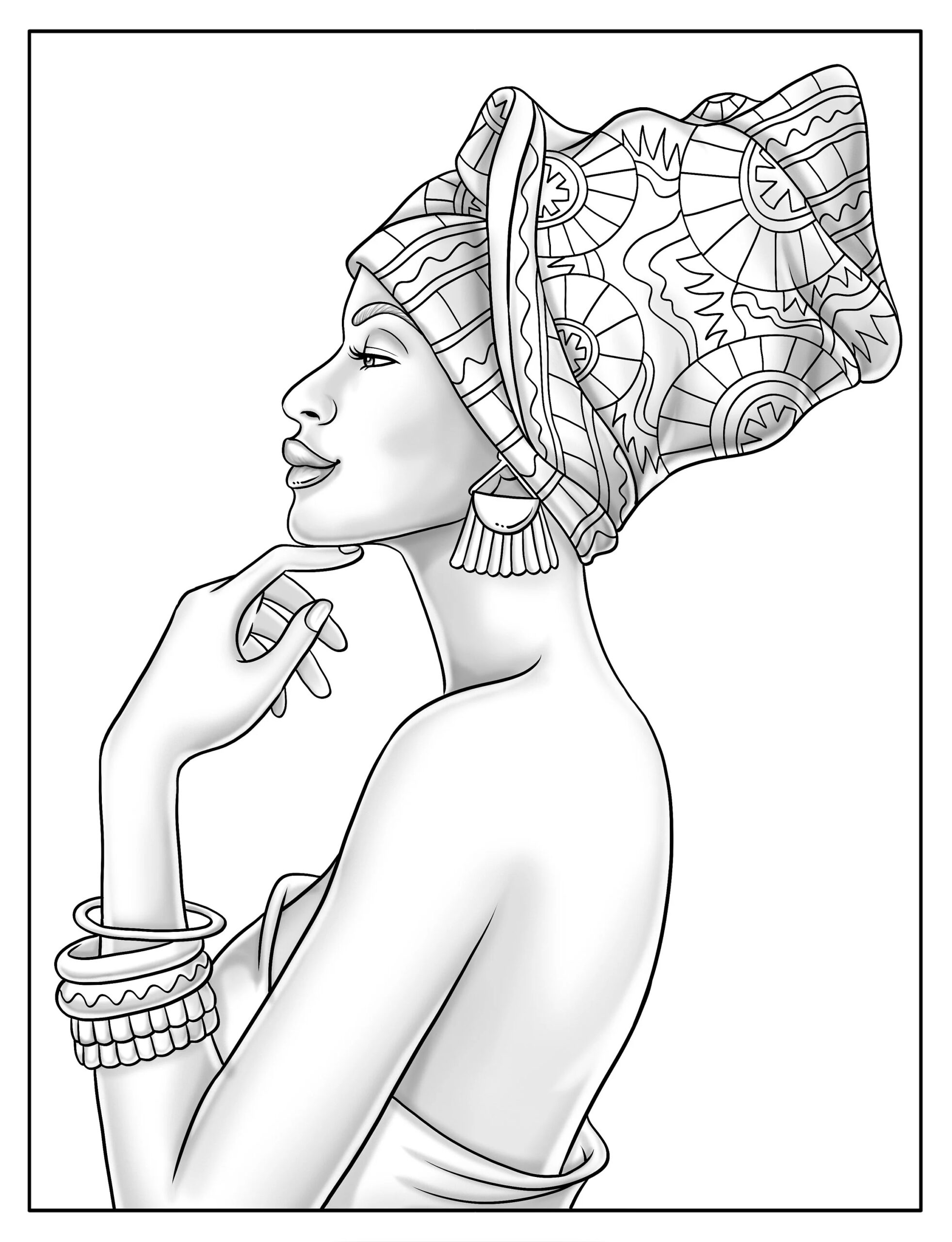 Printable Adult Coloring Page Beautiful Black Woman Grayscale Portrait Download Grayscale Illustration Printable JPG File Etsy