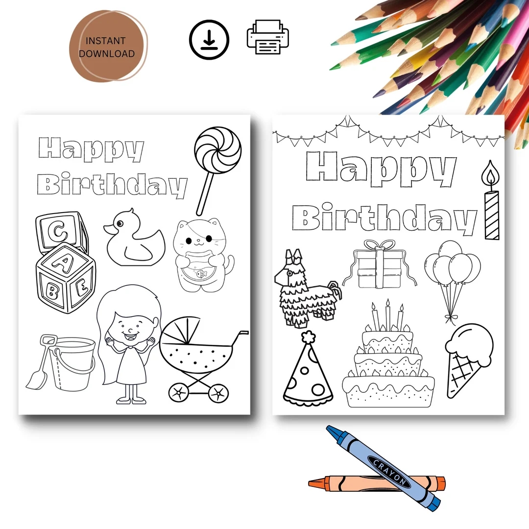 Printable Birthday Coloring Pages Birthday Activity Birthday Coloring For Kids Happy Birthday Coloring Birthday Party Coloring PDF Etsy