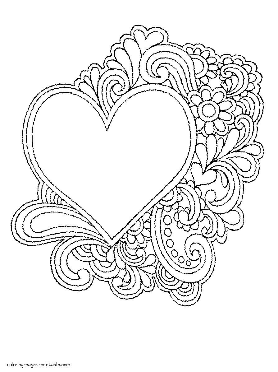 Printable Coloring Pages Hearts And Flowers