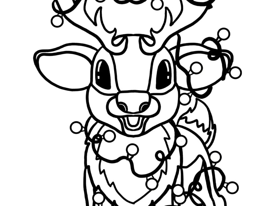 Printable Cute Baby Reindeer Christmas Lights Santa Deer Rudolph Digital Download Christmas Coloring Page Etsy