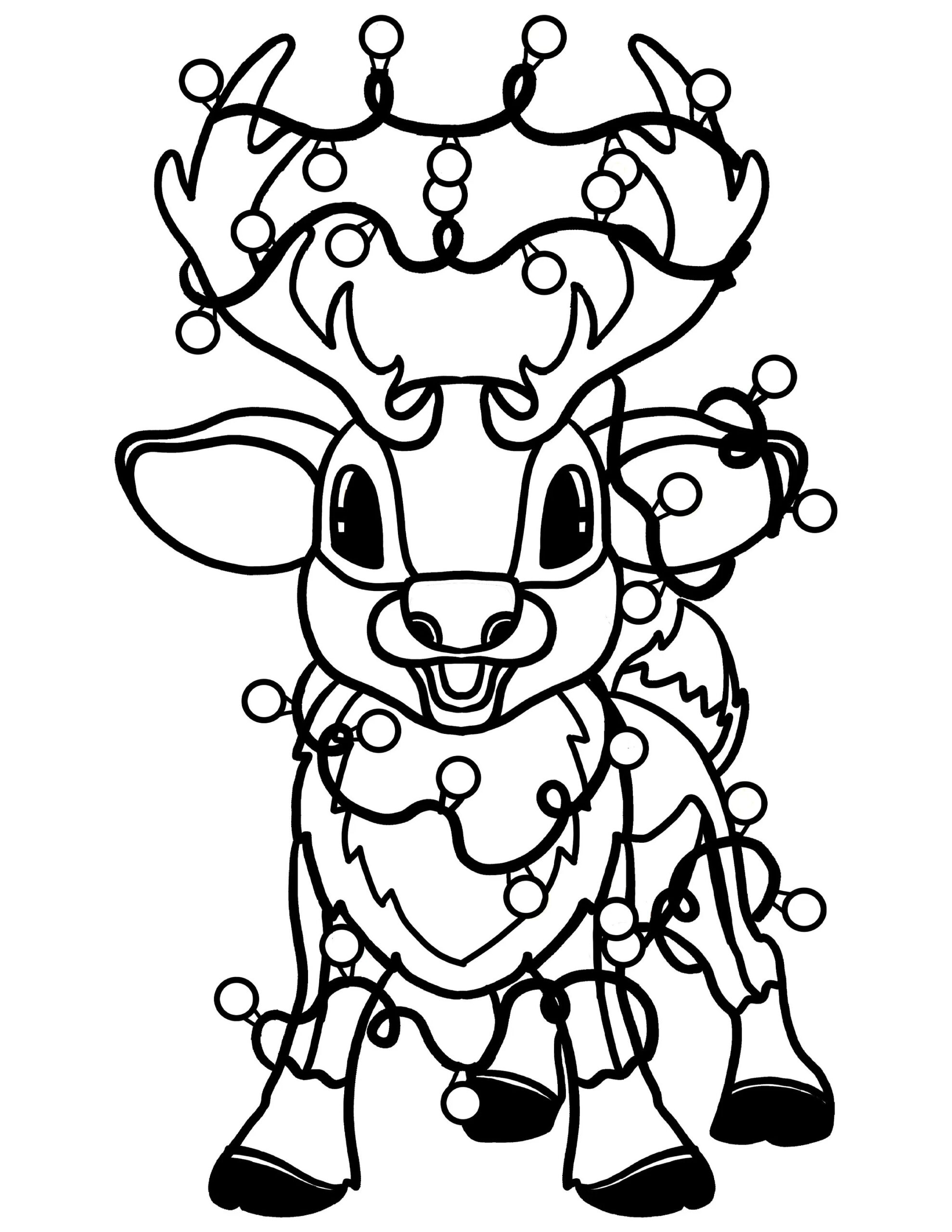 Printable Cute Baby Reindeer Christmas Lights Santa Deer Rudolph Digital Download Christmas Coloring Page Etsy