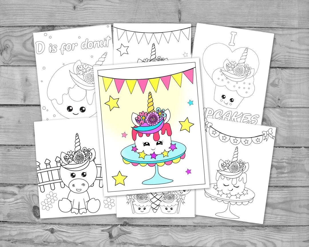 Printable Kawaii Coloring Pages For Kids Kawaii Activity Kids Coloring Sheets Kawaii Unicorn Food Coloring Etsy