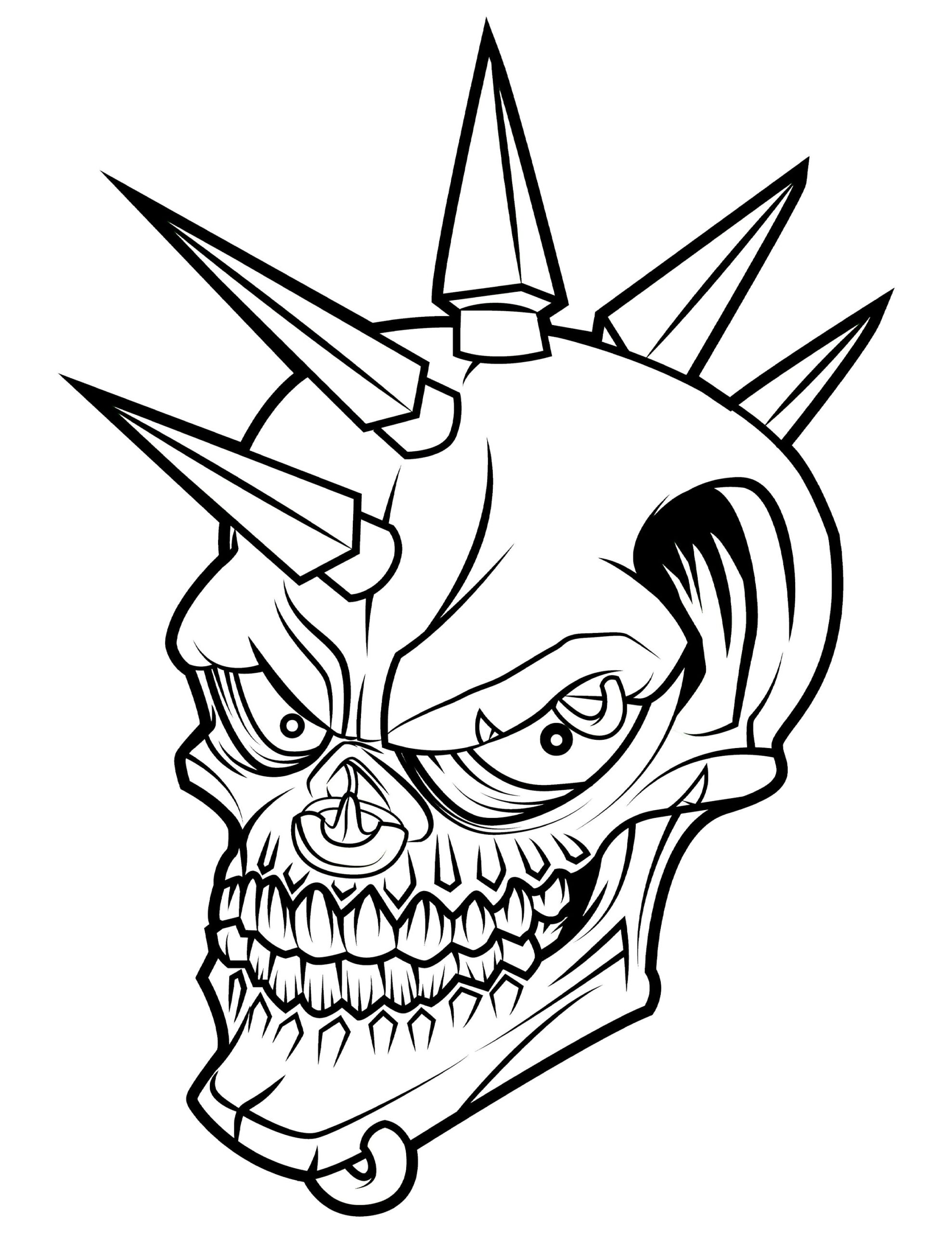 Printable Spike Skull Digital Download Gothic Coloring Page Etsy