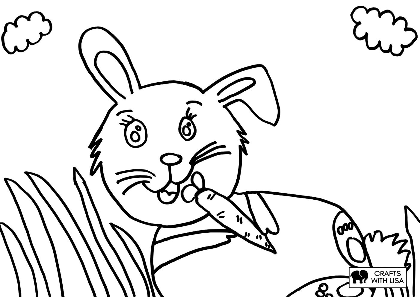 Rabbit In Grass Coloring Page Crafts With Lisa