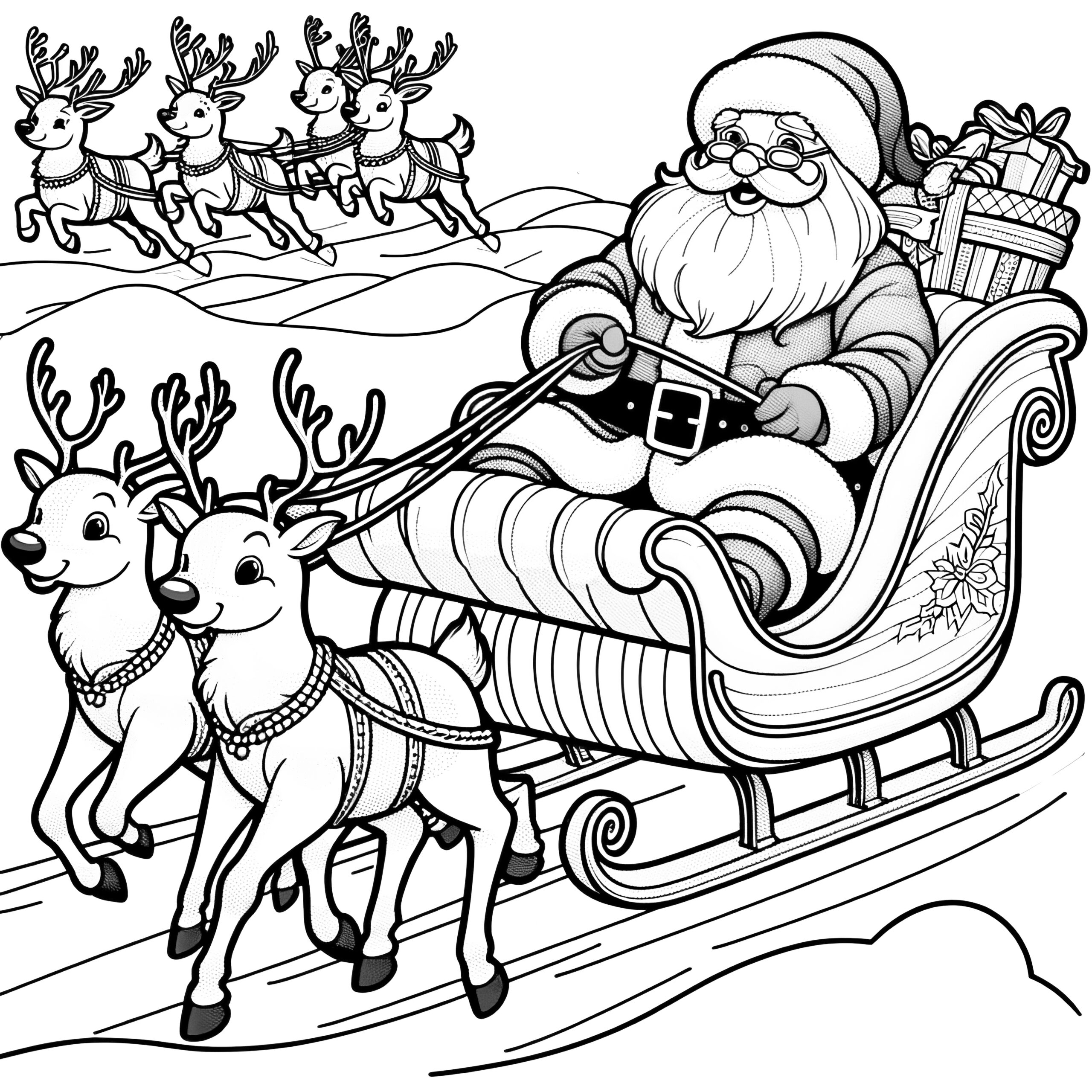 Reindeer Pull Christmas Sleigh Coloring Page