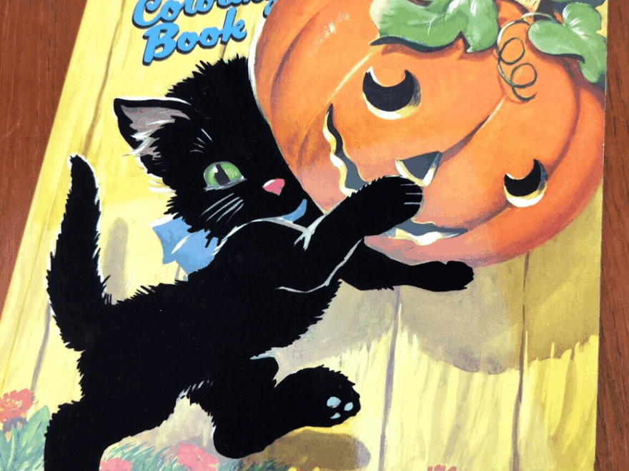 Reproduction Vintage 1954 Halloween Coloring Book Flocked Black Cat Golden Books EBay