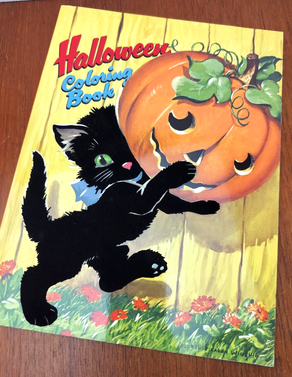 Reproduction Vintage 1954 Halloween Coloring Book Flocked Black Cat Golden Books EBay