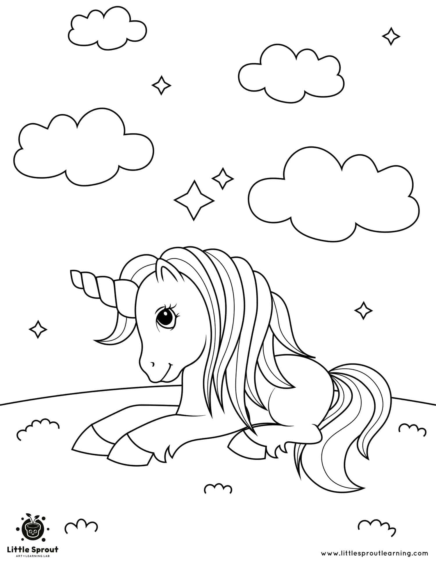 Resting Baby Unicorn Coloring Page Little Sprout Art