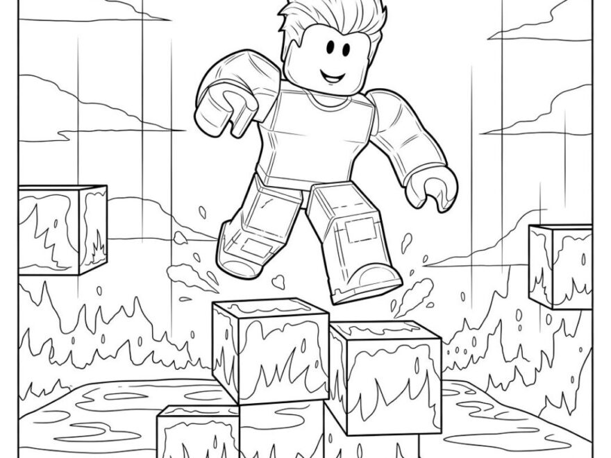 Roblox Coloring Page Character Jumping Between Blocks