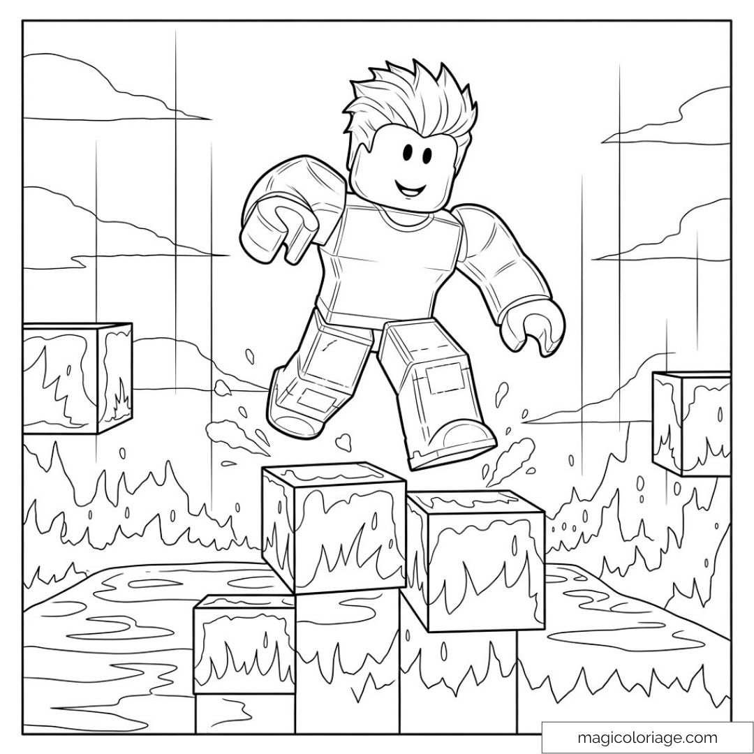 Roblox Coloring Page Character Jumping Between Blocks
