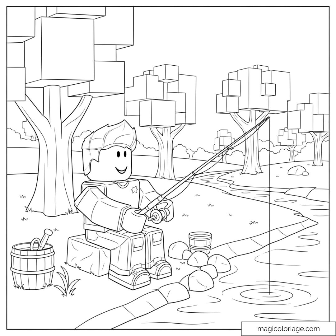 Roblox Coloring Page Fishing By The River For Fun