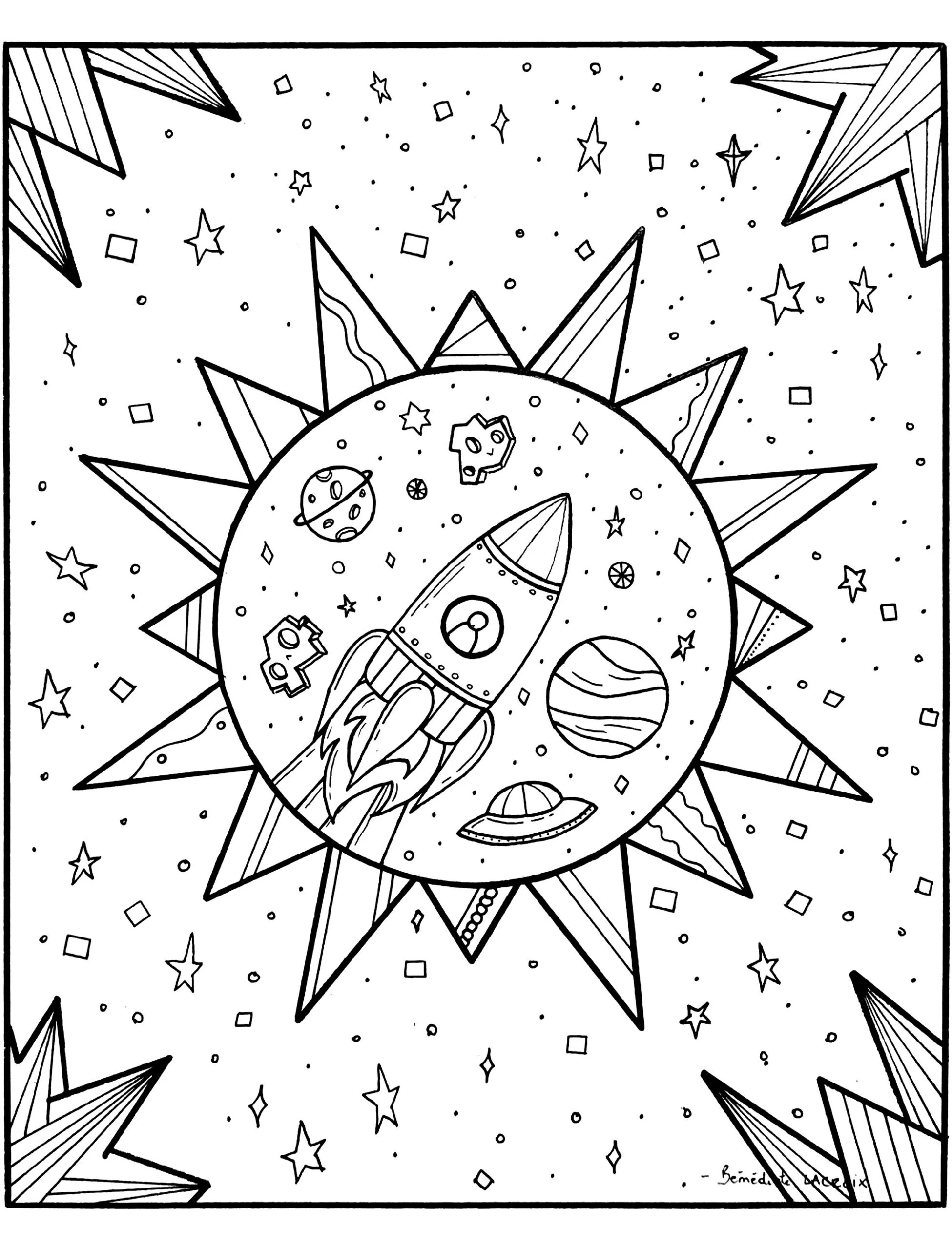 Rocket In Space Anti stress Zen Coloring Pages