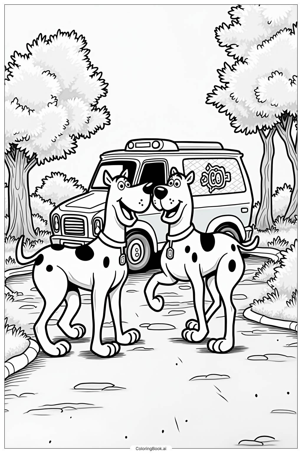 Scooby Doo And The Mystery Machine Adventure Coloring Page Free PDF PNG Printable 