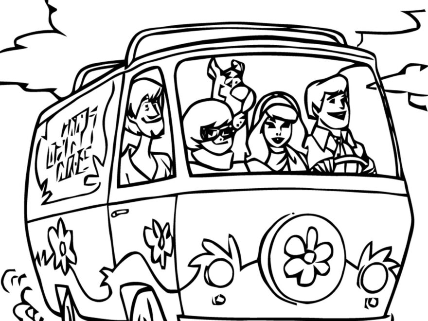 Scooby Doo In Mystery Machine Coloring Pages For Kids