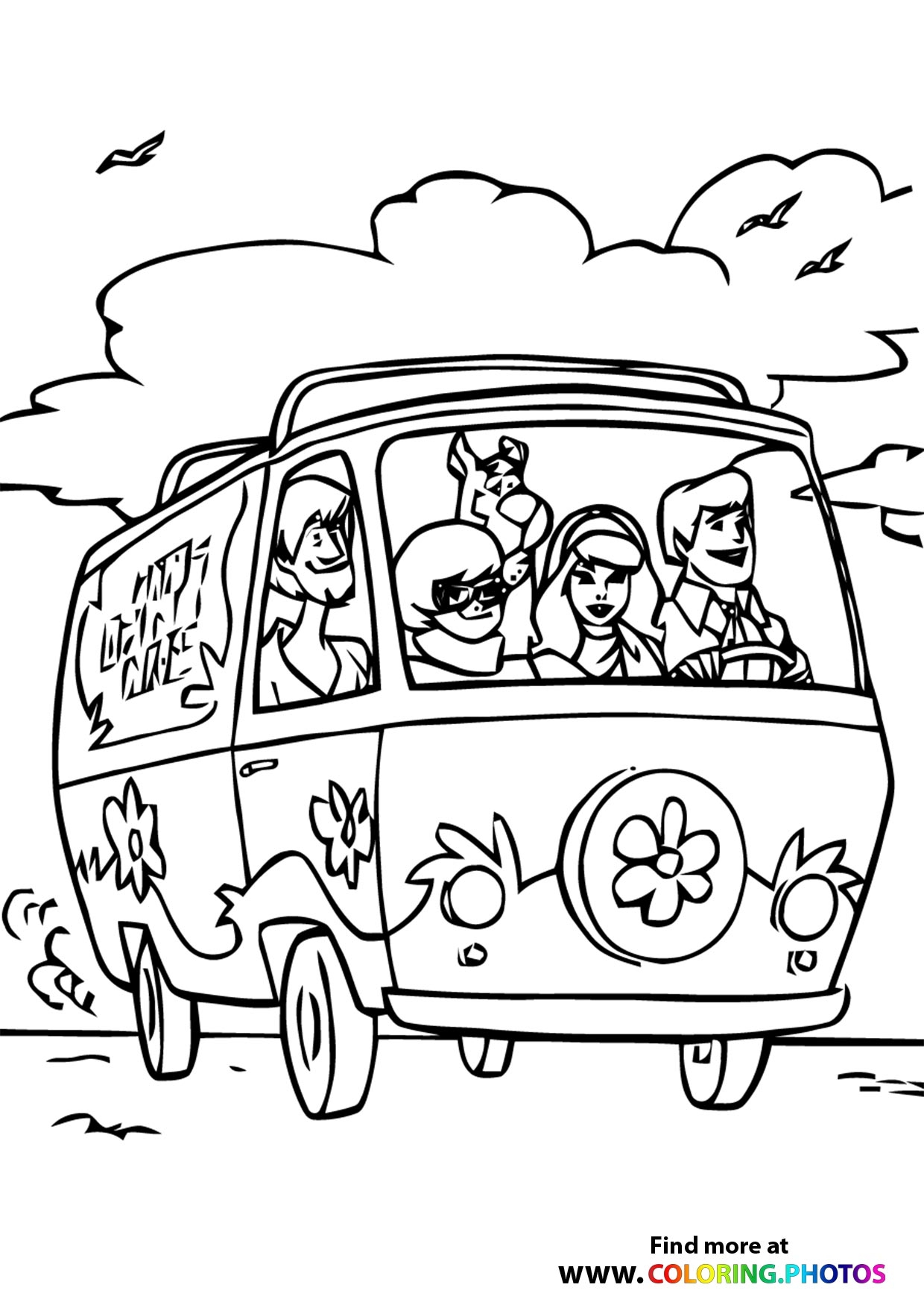 Scooby Doo In Mystery Machine Coloring Pages For Kids
