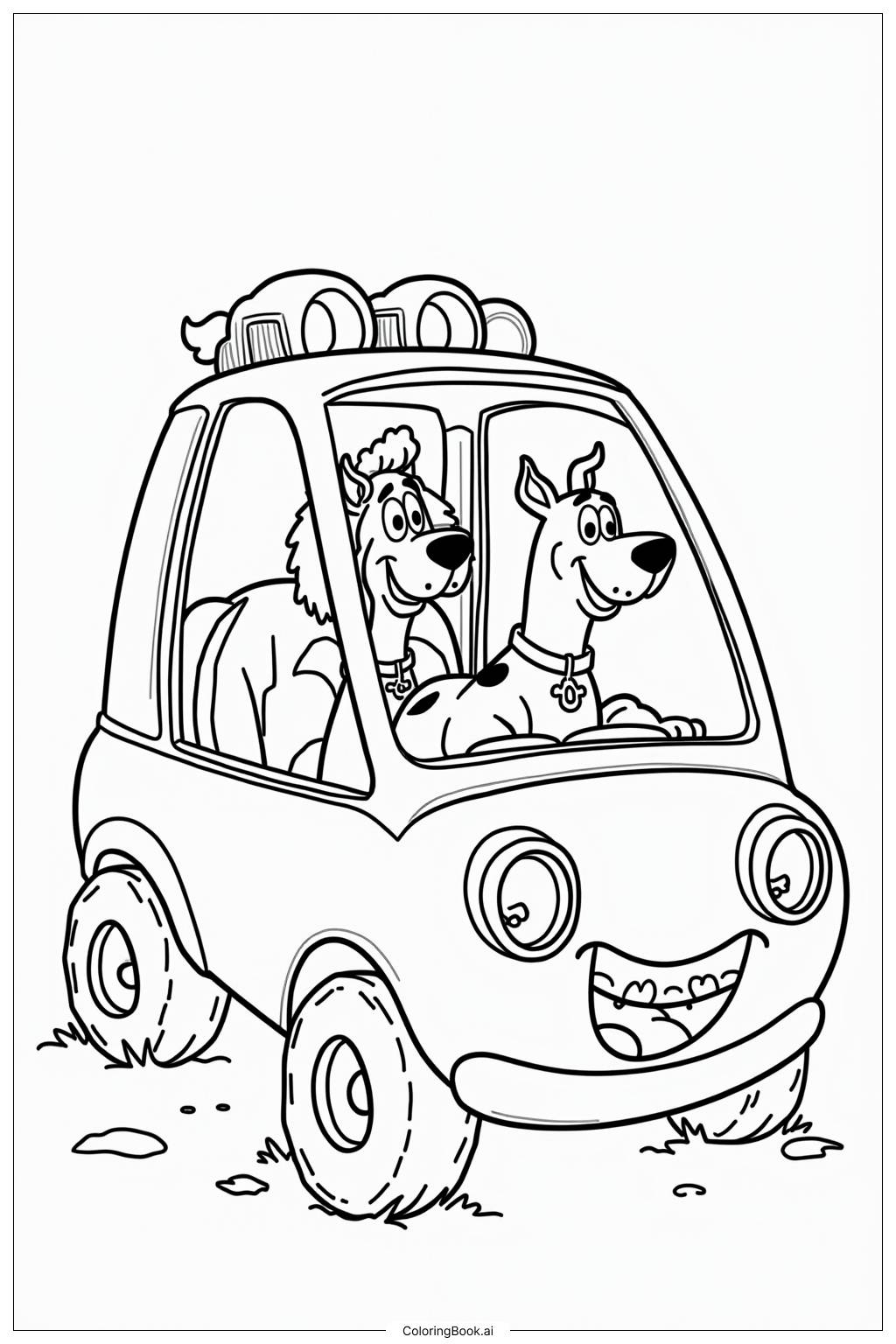 Scooby Doo Inside The Mystery Machine Hideout Coloring Page Free PDF PNG Printable 