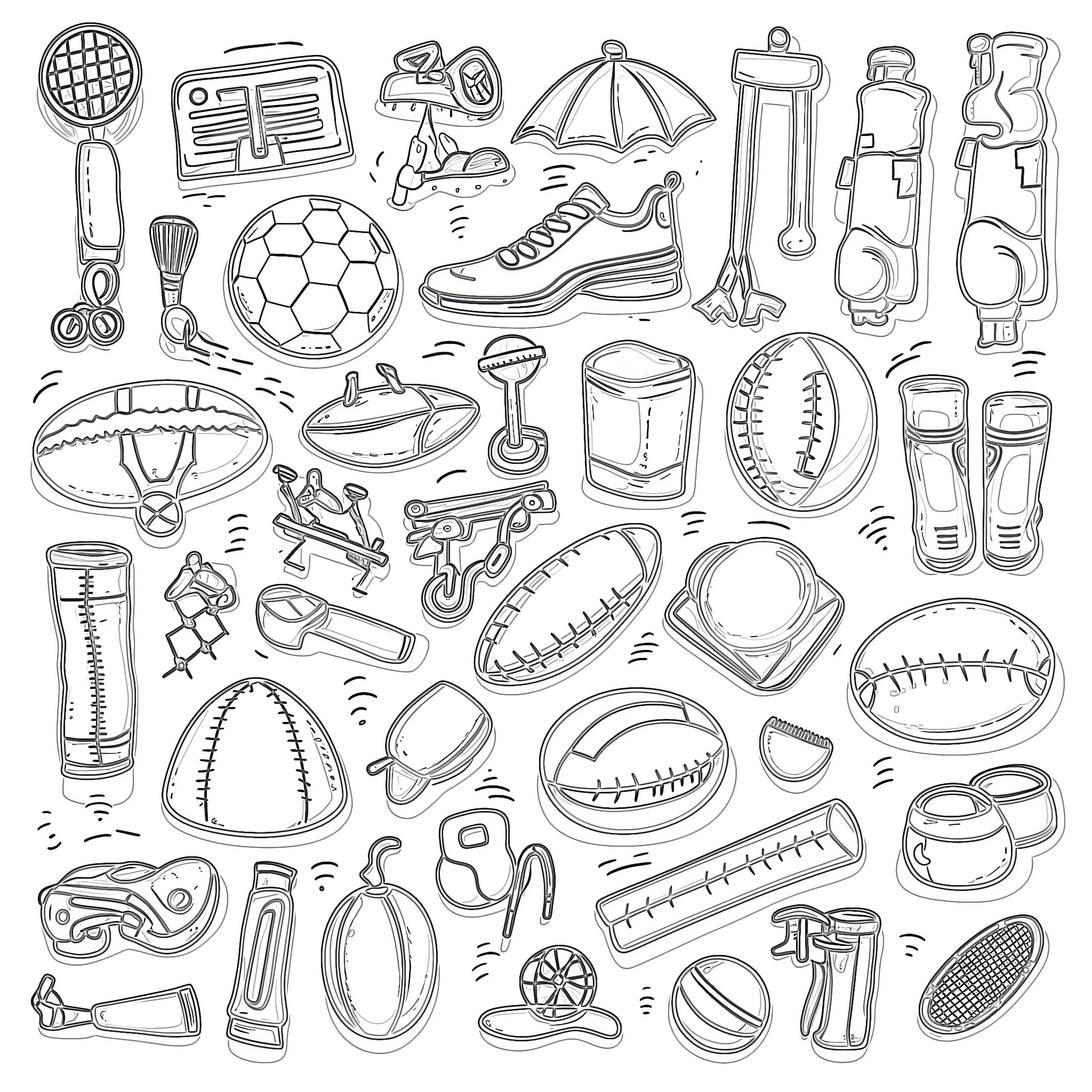 Set Of Sport Doodles Coloring Page Coloring Pages Mimi Panda