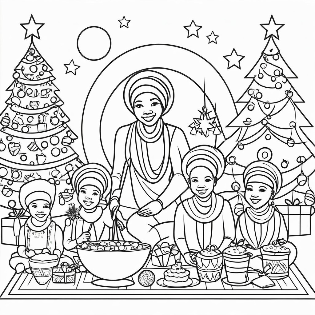 Simple Black And White Line Art Of An African Christmas Festival For A Coloring Book For Toddlers Prompts Stable Diffusion Online
