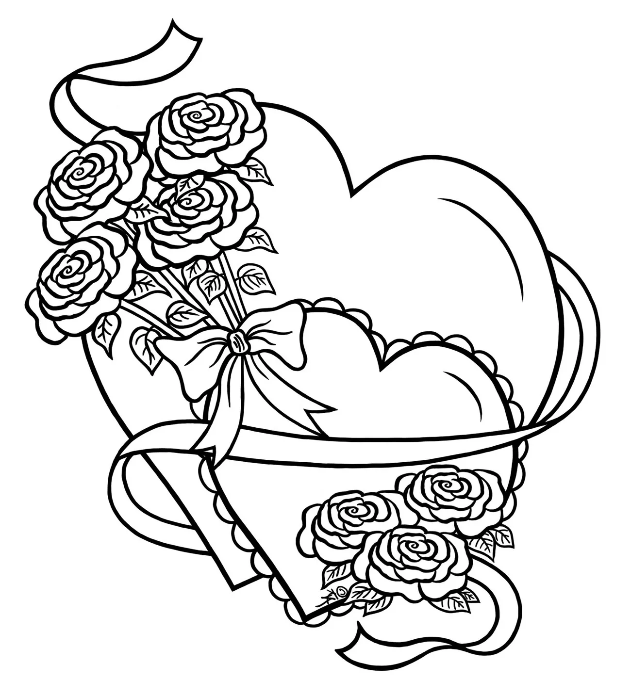 Simple Heart With Flowers Anti stress Zen Coloring Pages