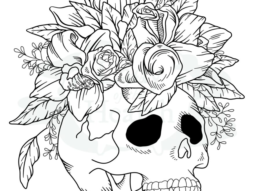 Skull With Flowers Printable Coloring Page Etsy