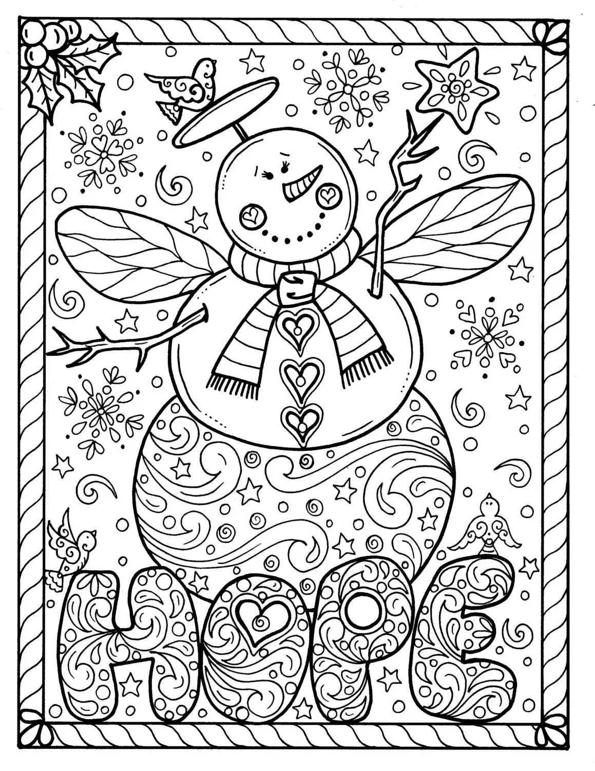 Snow Angel Instant Download Christmas Coloring Page Holidays Adult Coloring Book Etsy