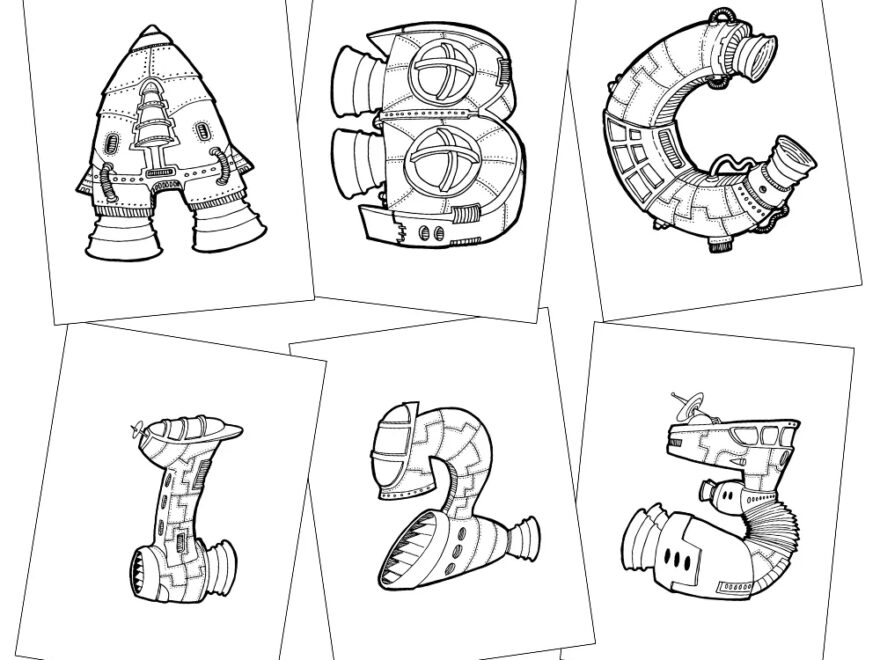 Spaceship ABC 123 Coloring Book Colorbook4Nerdlings