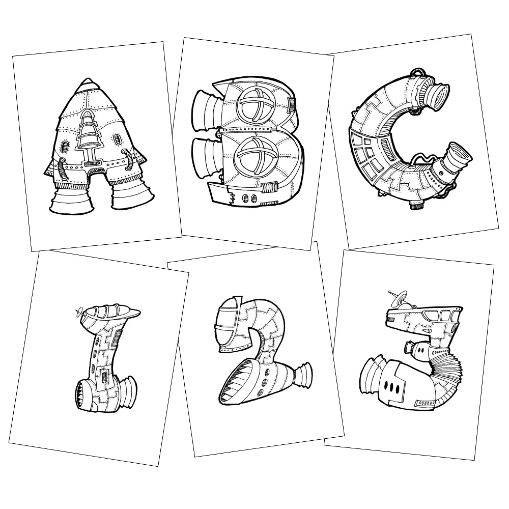 Spaceship ABC 123 Coloring Book Colorbook4Nerdlings