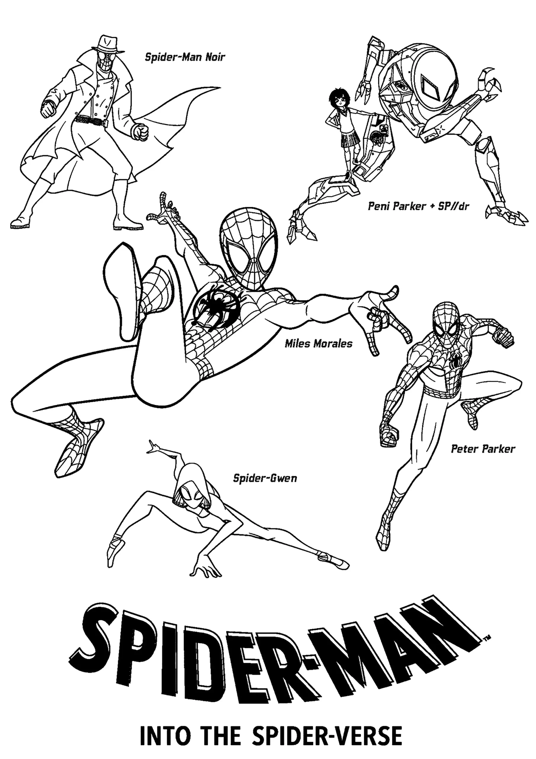Spider Man Into The Spider Verse Characters Spider Man Into The Spider Verse Coloring Pages