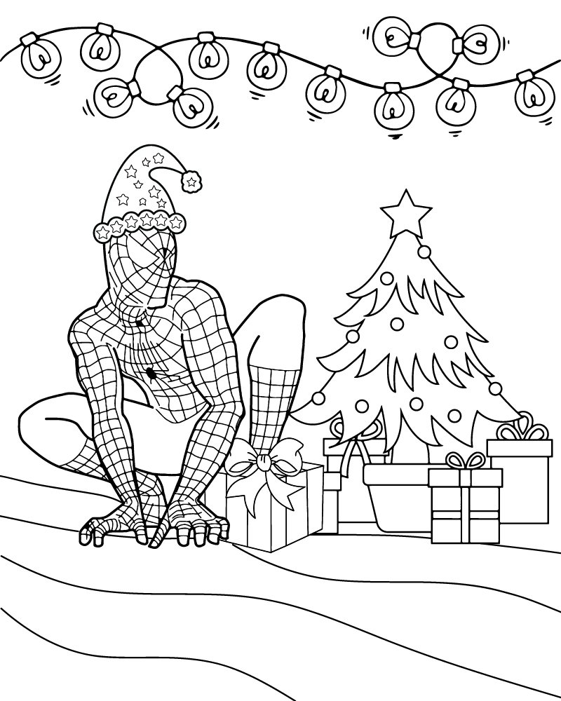Spiderman Christmas Coloring Page