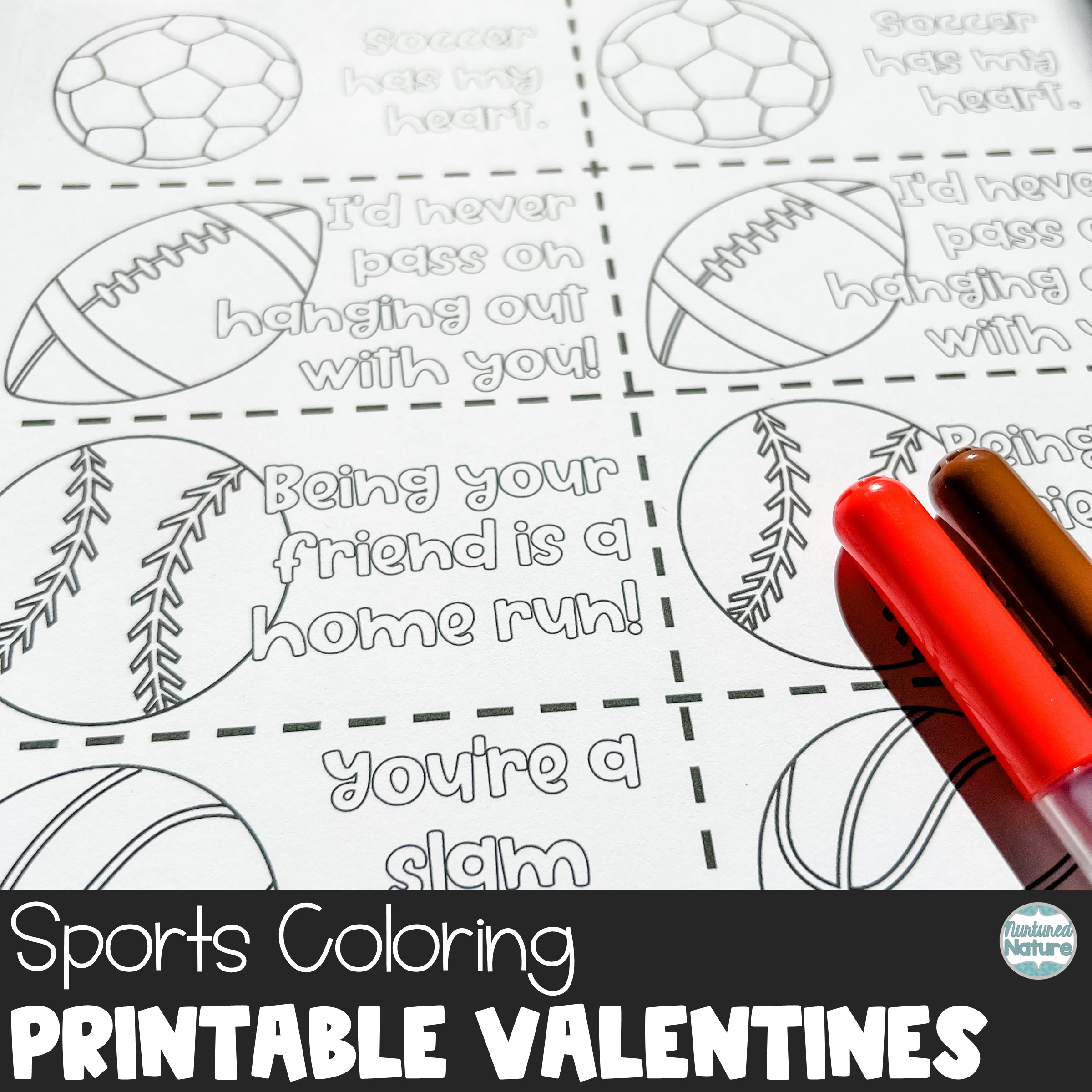 Sports Coloring Valentine s Day Cards For Students Made By Teachers