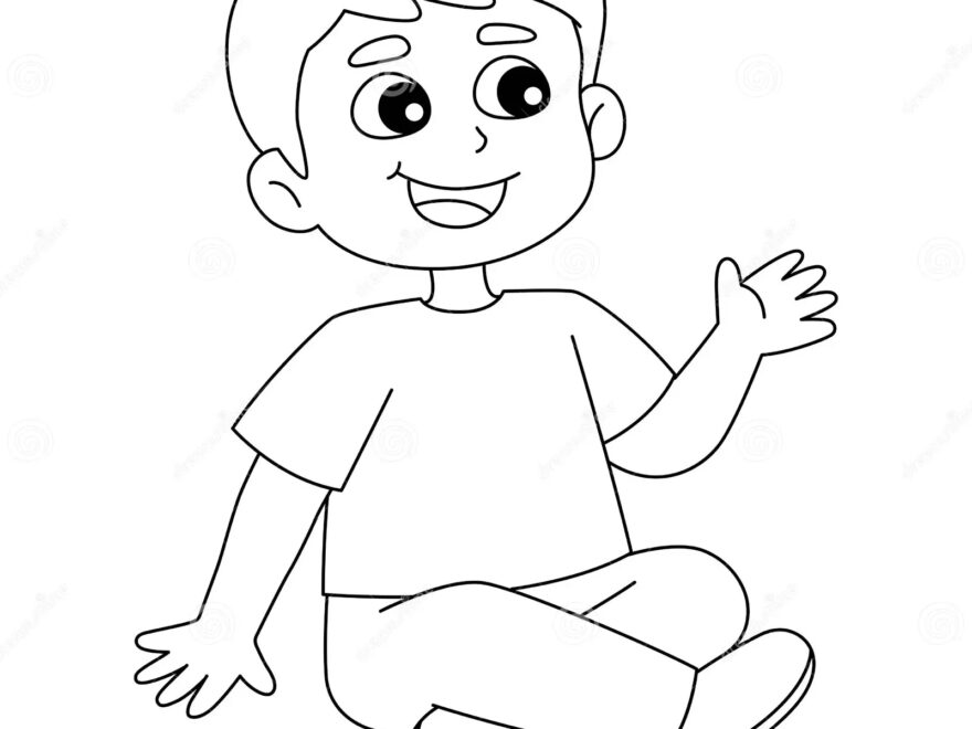 Spring Boy Sitting Isolated Coloring Page For Kids Stock Vector Illustration Of Coloring Graphic 267240701