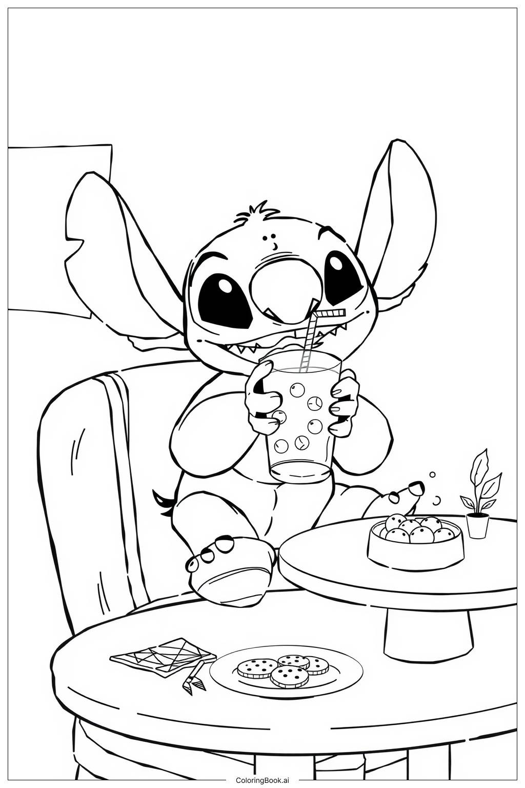 Stitch Drinking Boba 2 Coloring Page Free PDF PNG Printable 