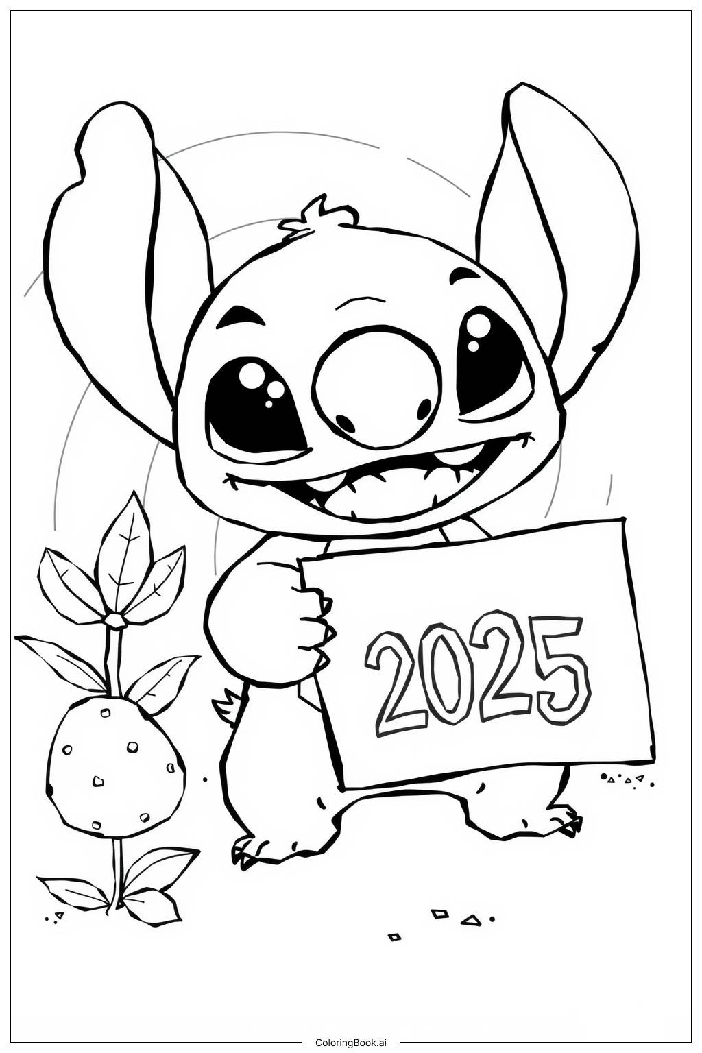 Stitch Holding A 2025 Sign Coloring Page Free PDF PNG Printable 