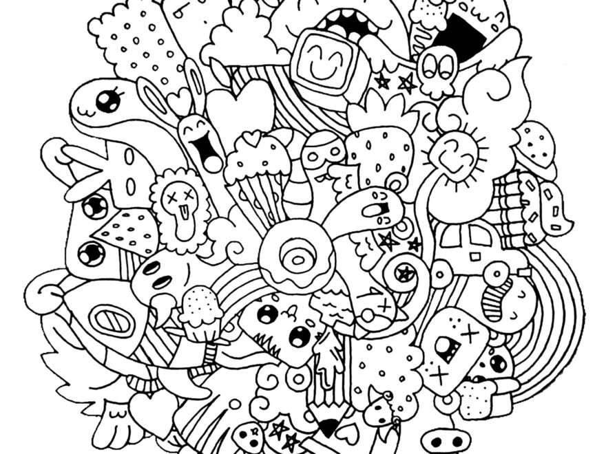 Strange Creatures Doodle Art Doodling Coloring Pages For Adults Page Op art keep calm