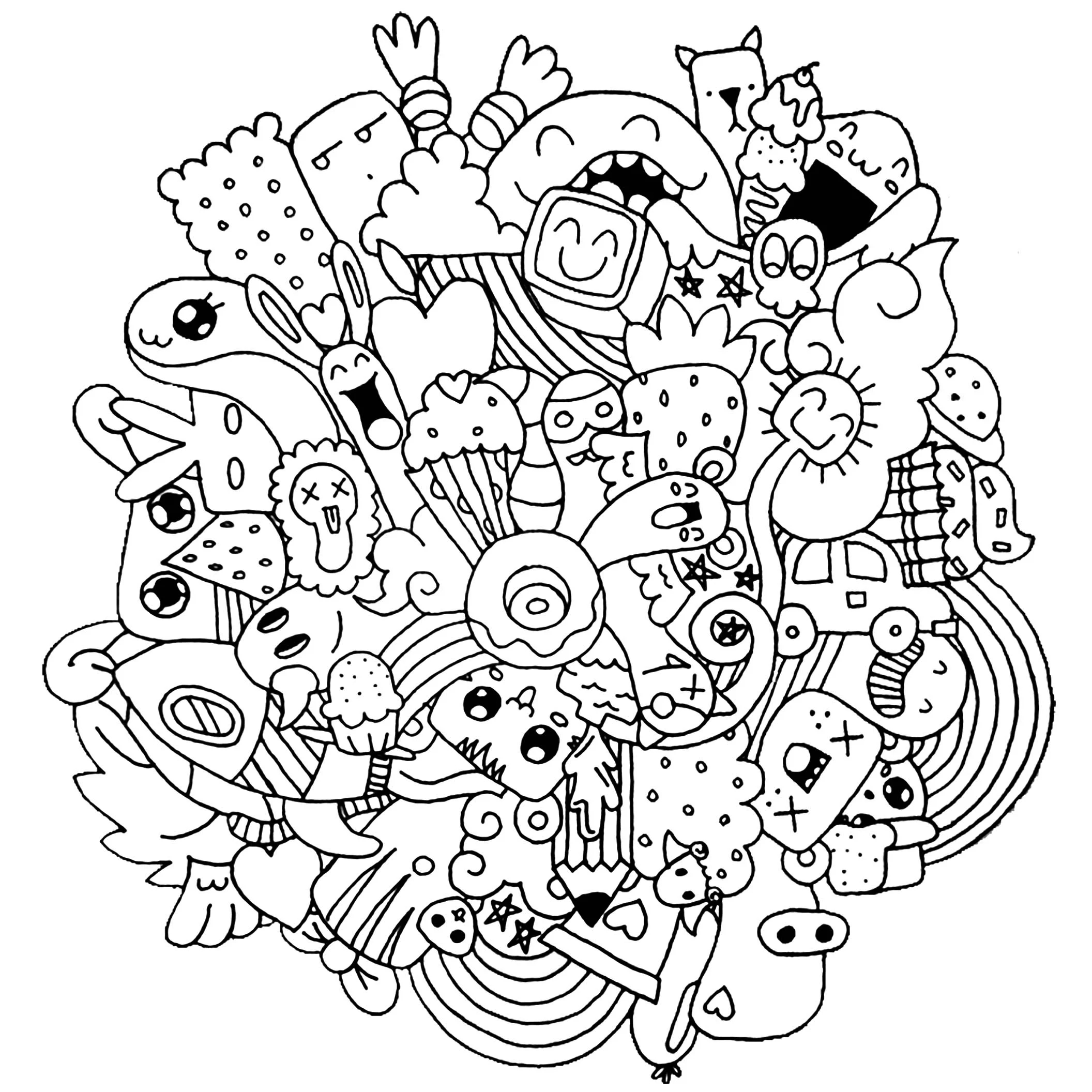 Strange Creatures Doodle Art Doodling Coloring Pages For Adults Page Op art keep calm 