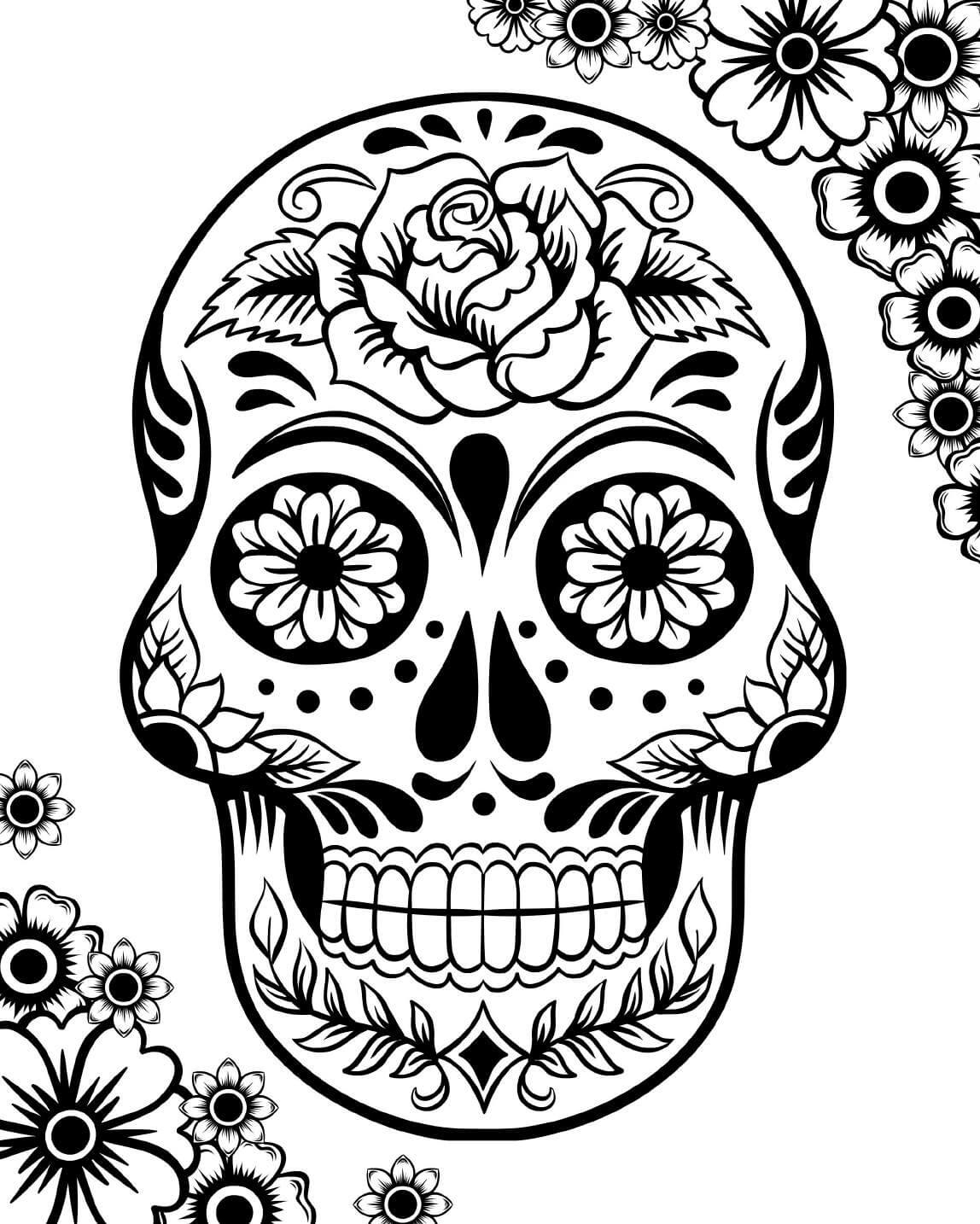 Sugar Skull Flower Tattoo Coloring Page Download Print Or Color Online For Free