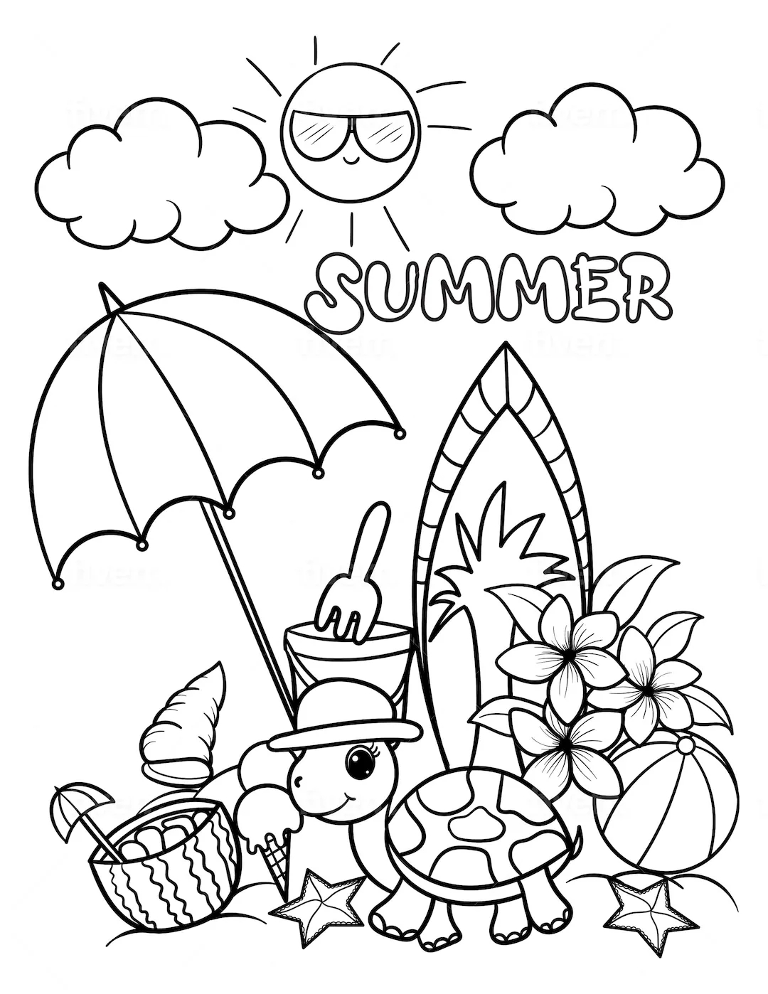 Beach Themed Coloring Pages