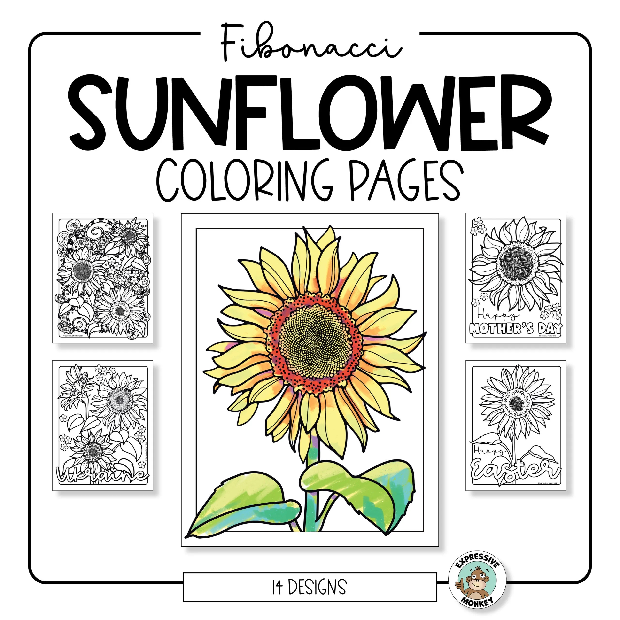 Sunflower Coloring Pages With Fibonacci Spirals Expressive Monkey