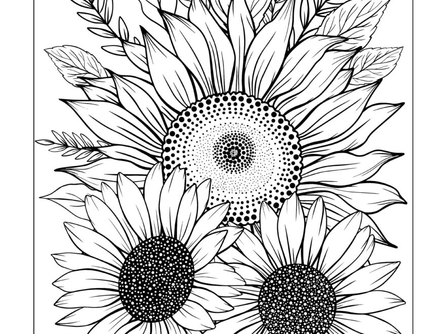 Sunflower Sunflower Colouring Sheet Sunflower Coloring Download Colouring Colour Therapy Etsy